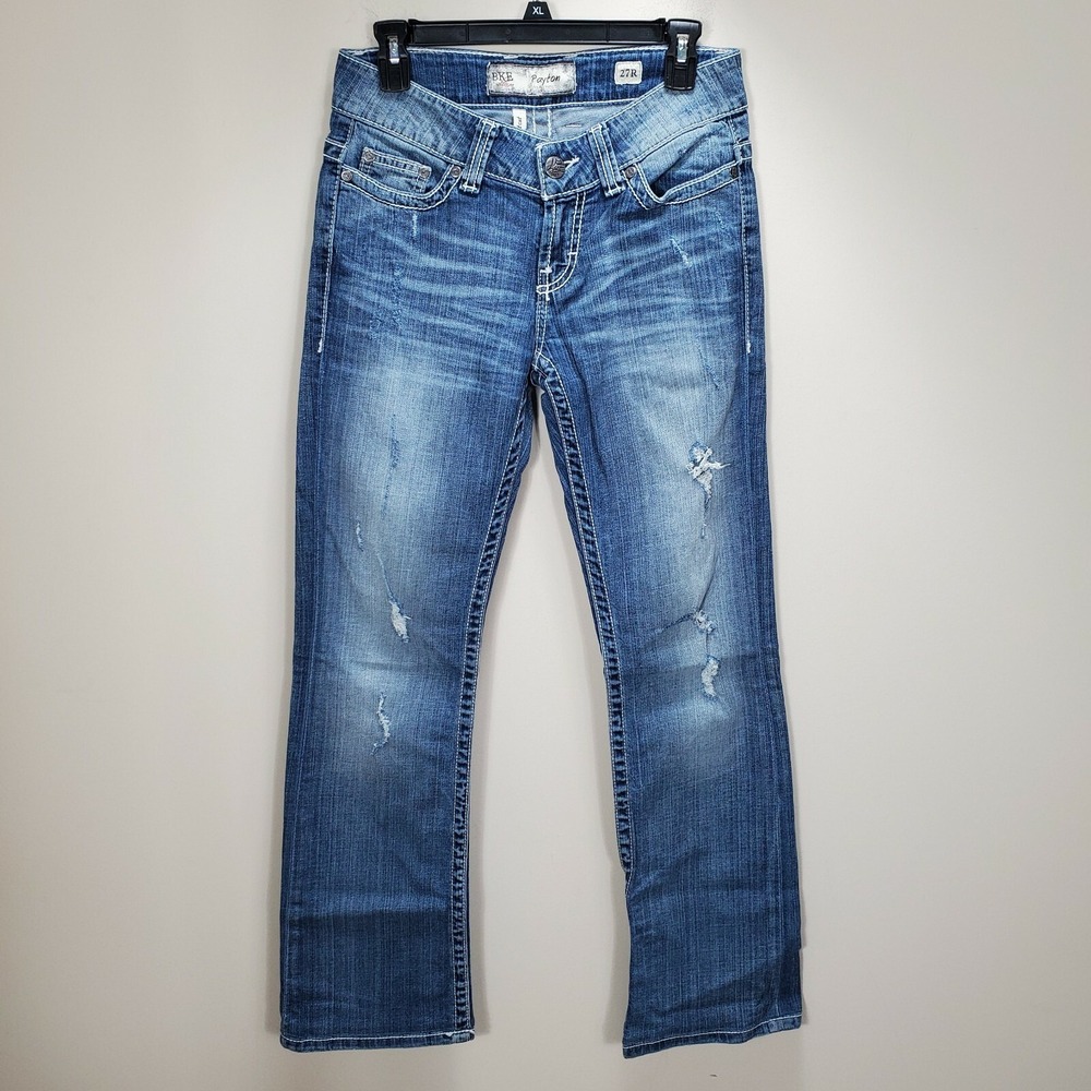 Buckle Payton Bootcut Distressed‎ Blue Jeans Sz 27  Zip Fly Embroidered Pockets